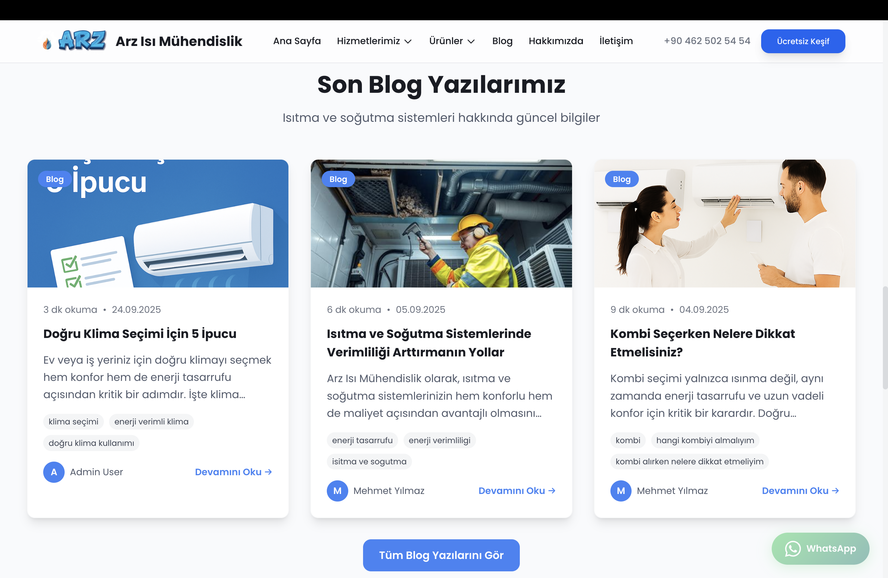 Arz Isı Mühendislik – Isıtma & Soğutma Sistemleri Web Sitesi